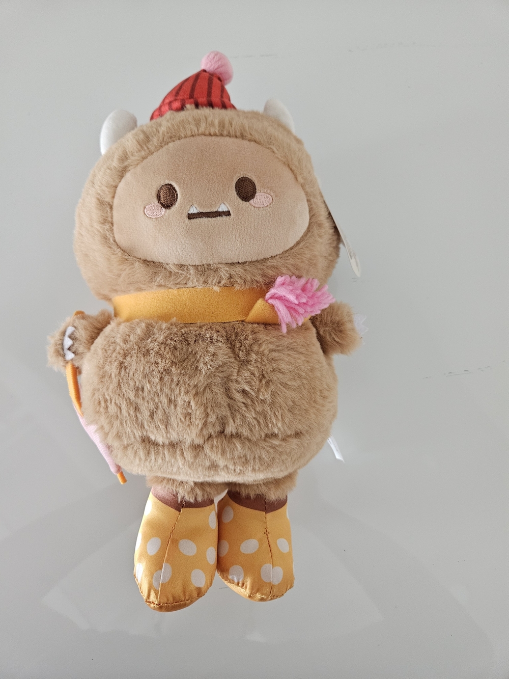 Plush Brown Monster Stuffed Animal with Pink & Yellow Accents
